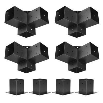 VEVOR Pergola Bracket Kit, 4X4 Inch (Inner Size 3.5X3.5), 4 Pcs 3-Way Heavy Duty Corner Bracket Woodworks DIY Post Base Kit, Easy Installation Wooden Beams For Gazebos, Patio Pergolas, Log Cabin