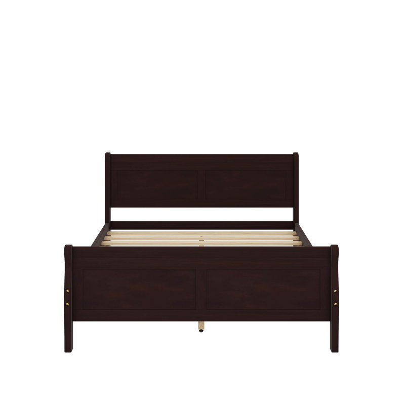 Lit plateforme double en bois avec tête de lit, Lit double, Espresso
