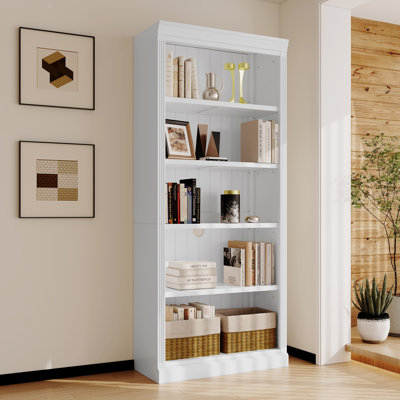 83.4" Tall Wood Bookcase,5-Tier Home Decor Bookshelves With Adjustable Storage Shelves,Storage Organizer For Cds/Books/Movies,Free Standing Storage Shelves For Living Room,Home Office,White