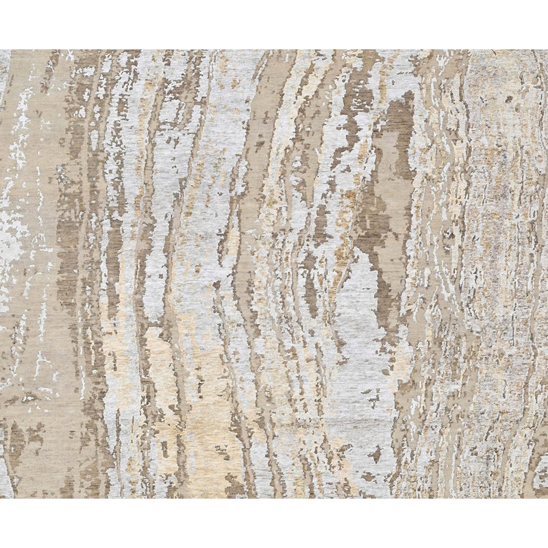 Hand Knotted Area Rug in Beige/Gold, Rectangle 8' x 10'