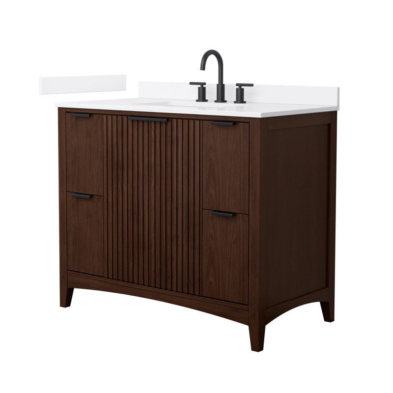 Single Vanity, Beige / Matte Black, 42", White Quartz