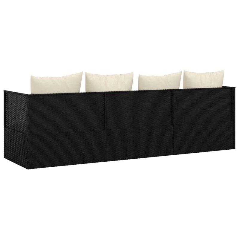 Ebern Designs Patio Lounge Bed With Cushions Poly Rattan, Cream, Black