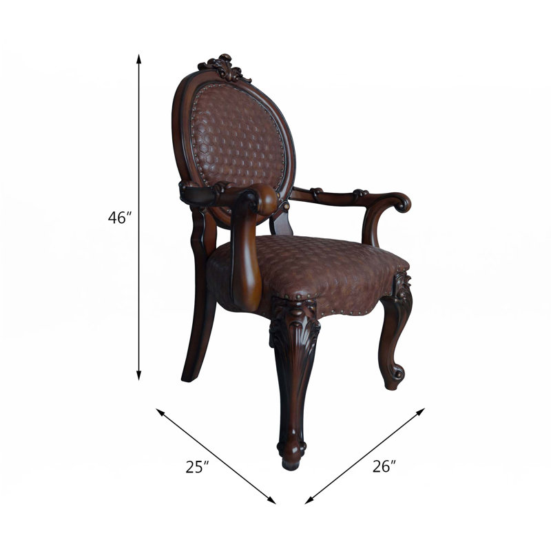 Brown Faux Leather Arm Chair with Nailhead Trim