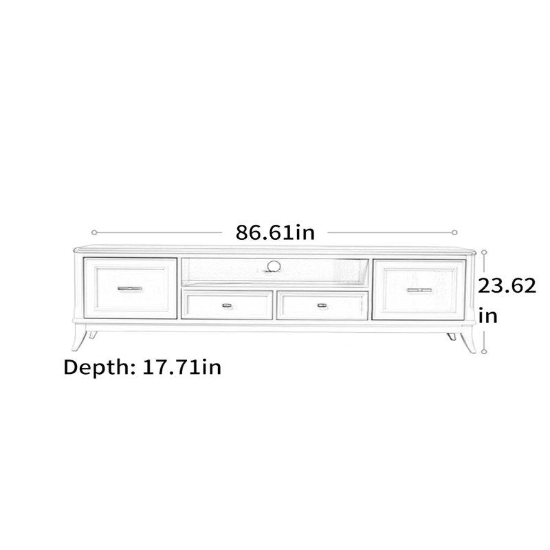 Meuble télé en bois massif crème, 86.61"