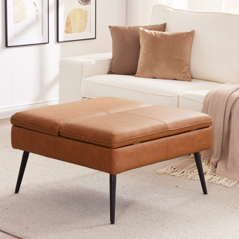 Repose-pieds de rangement surdimensionné de 30 po brun cognac, Brun cognac