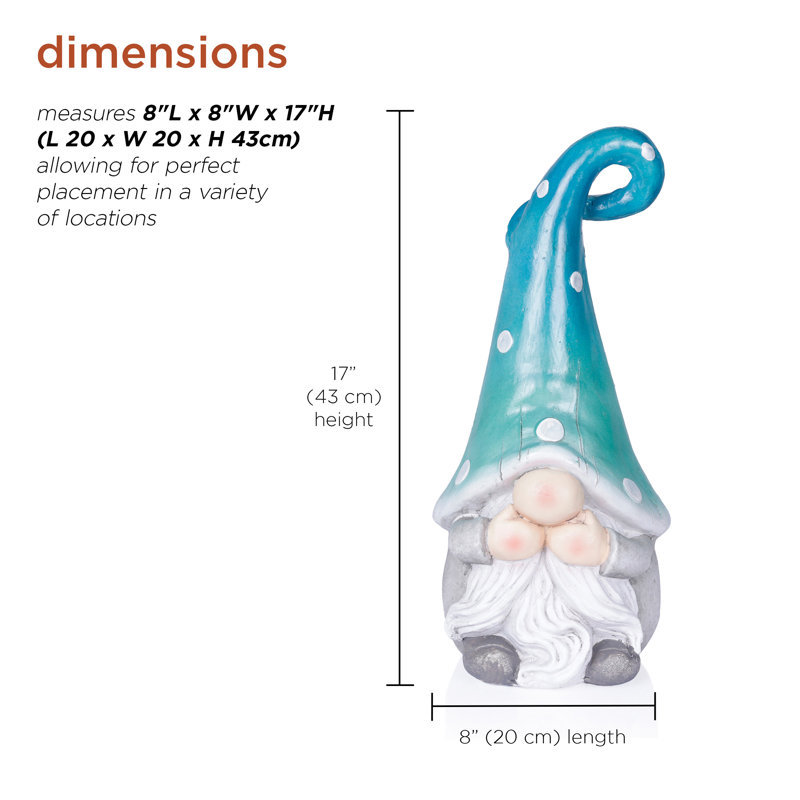 17"H Speak No Evil Gnome with Turquoise Hat Statue