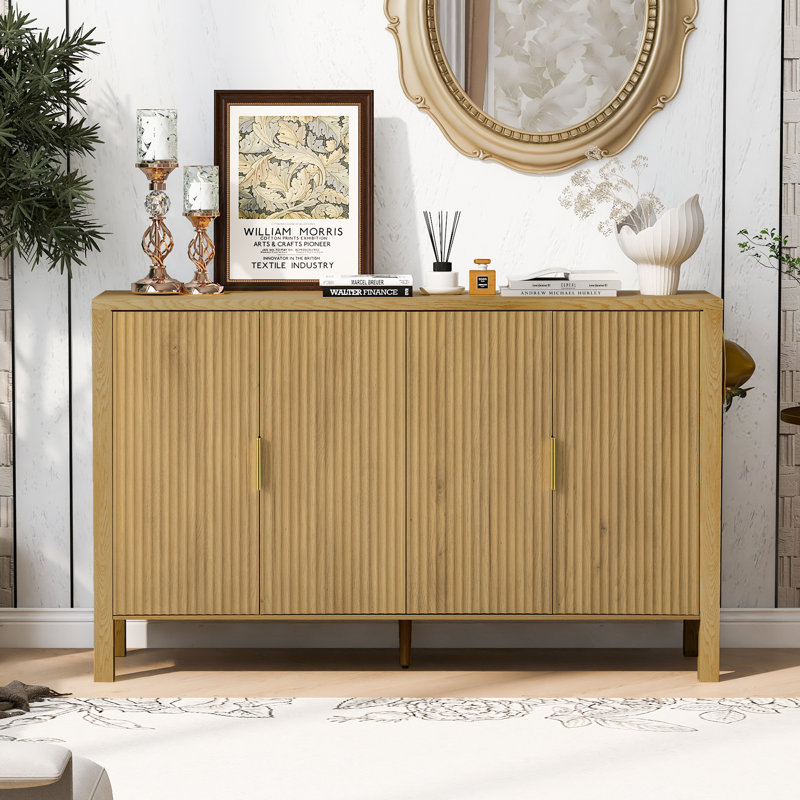  Buffet 57,5 "avec rangement à 3 portes de style Mid-Century pour cuisine et salle à manger, naturel, Tanné