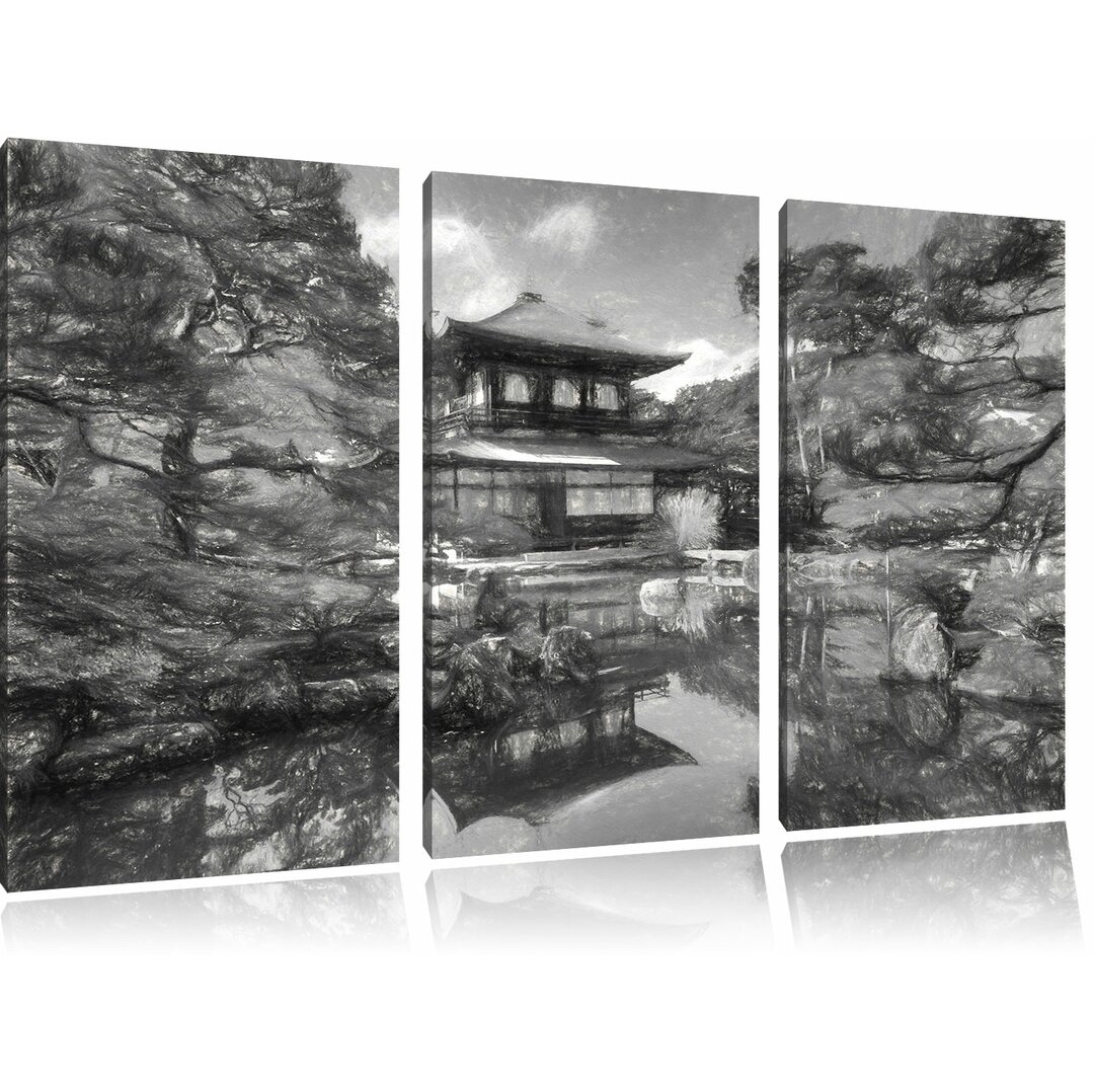 3-tlg. Leinwandbild-Set „Ginkaku-ji-Tempel in Kyoto“, Kunstdruck