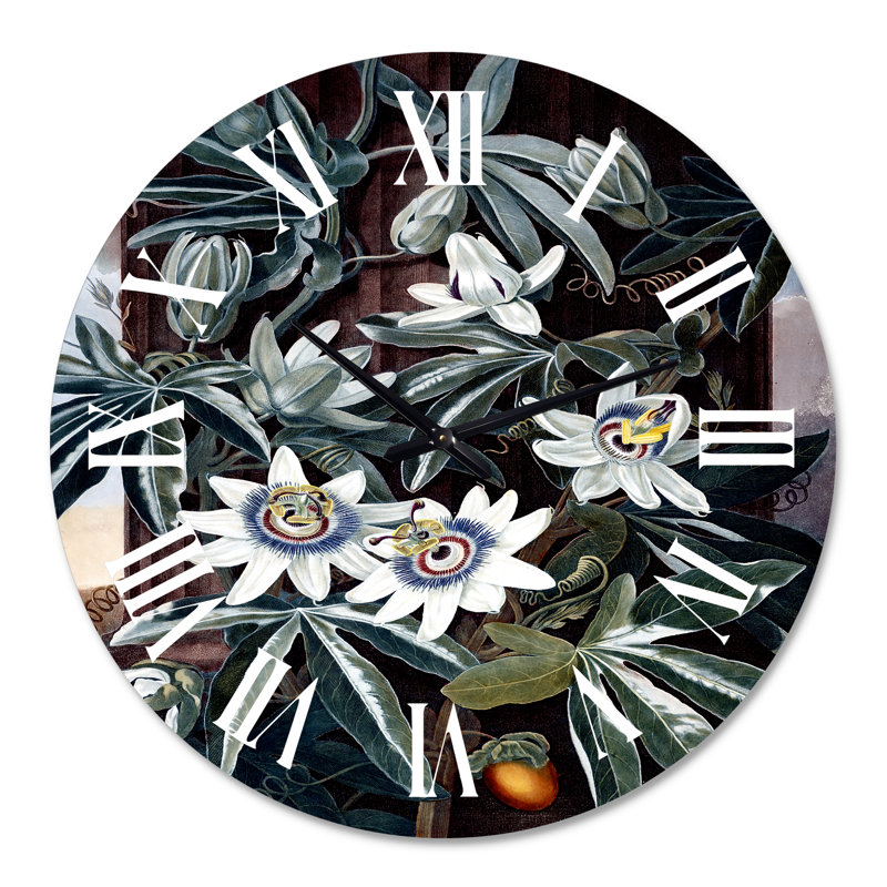 Fleurs rétro I - horloge murale traditionnelle, Surdimensionné