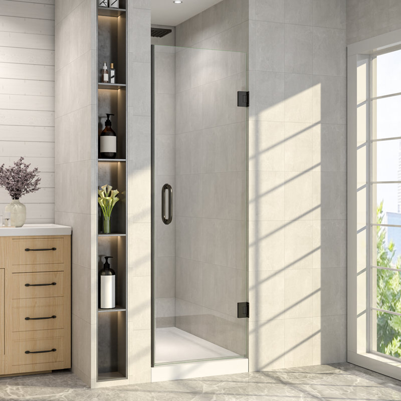 28" Wide X 72" High Pivot Frameless Double-hinged Shower Door With Clear Glass
