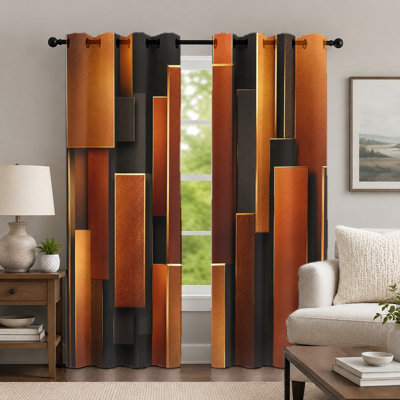 Ensemble de rideaux géométriques à motifs géométriques, style moderne abstrait, imprimé à rayures verticales, avec œillets, idéal pour la décoration de la chambre et du salon.