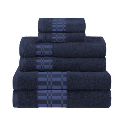 Mikira Larissa Cotton Medium Weight Geometric Border 6 Piece Assorted Towel Set