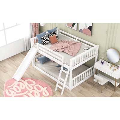 Full Over Bunk Bed, White - Stylish And Space Option Bed With Slide, Add A Touch Of Fun To Your Bedroom
