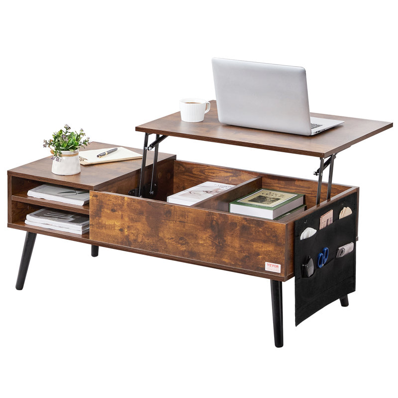 Brown Wood and Metal Lift-Top Coffee Table with Storage