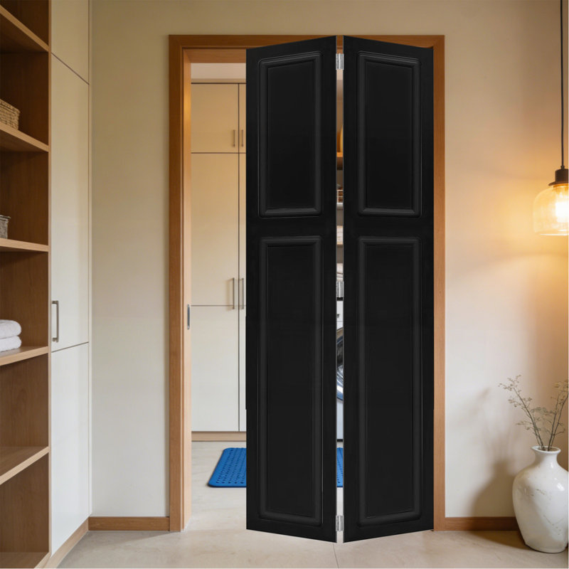 Moderne à 2 panneaux pliables de 84 po x 42 po Porte de grange coulissante en bois de noyer noir avec ensemble de quincaillerie