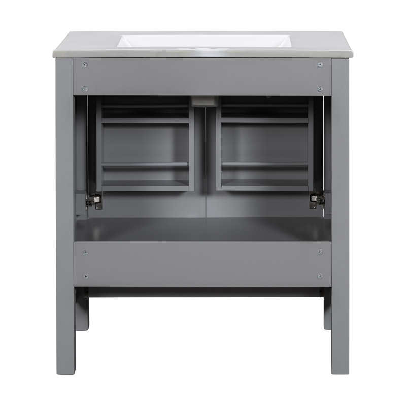 Meuble-lavabo transitionnel fonctionnel en bois massif gris - Rehaussez votre espace