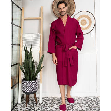 LOTUS LINEN Waffle Kimono Lightweight Robes - Cotton Bath Robe
