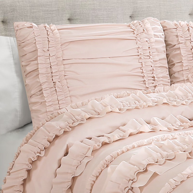 Blush Twin XL Microfiber Ruffled Comforter Set