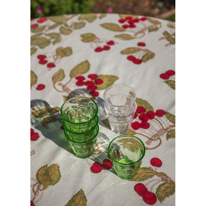 Cherry Tablecloth - Red/Green - 90" Round, 70" Round