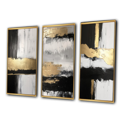 Horizontal Gold Black Dimensions Wall Art, 3-Piece Canvas Set - Horizontal Dimensions Abstract Gold Black III
