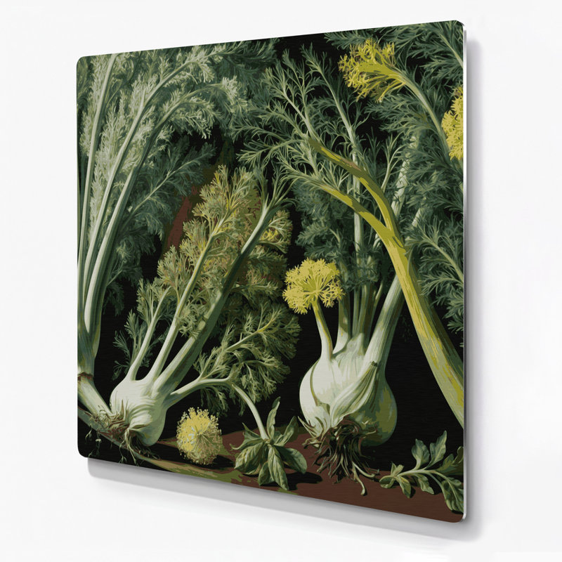 Art mural en métal vert légumes Fenouil, H 12 po x l 12 po