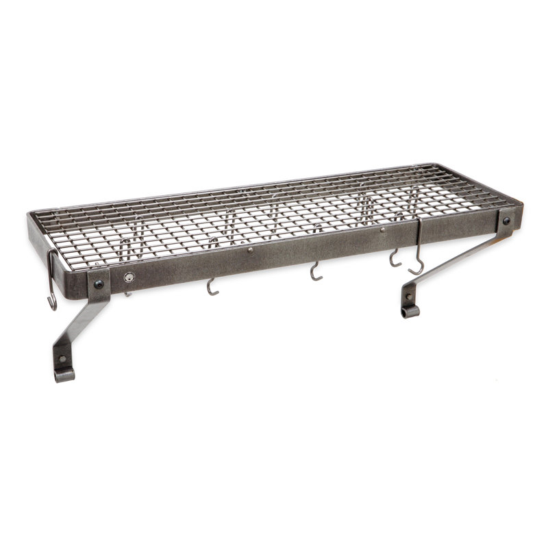 Gourmet USA Handcrafted Wall Mounted Pot Rack, Hammered Steel, 14" H x 36" W x 9" D