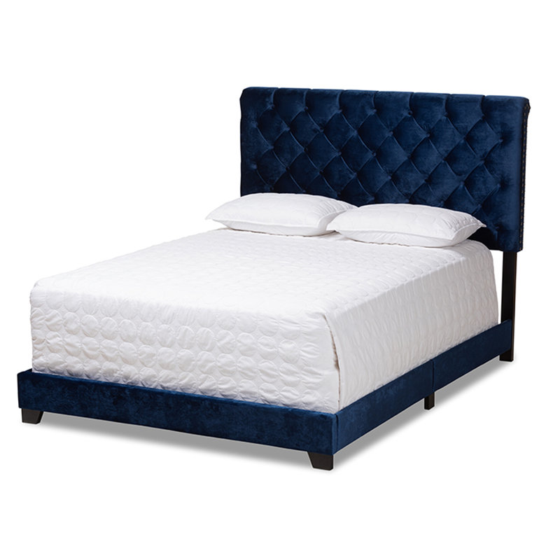 Upholstered Standard Bed, Queen, Navy Blue
