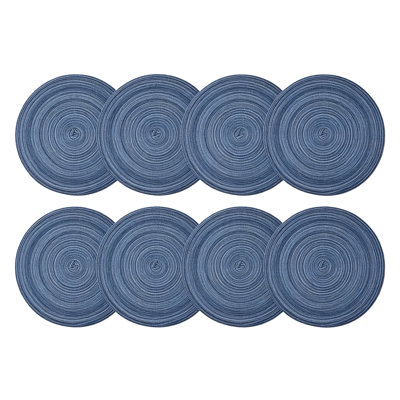 Ensemble de napperons de table tressés ronds bleus en polyester de 8, 15 pouces résistant à la chaleur et anti-brûlure pour la cuisine