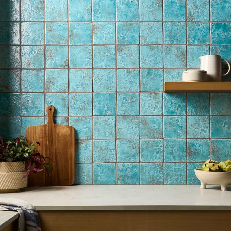 Luna 4.72 In. X 4.72 In. Glossy Textured Porcelain Floor And Wall Tile (4.48 Sq. Ft. / Case), Lagoon Blue