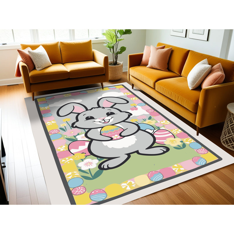 The Holiday Aisle® Washable Easter Spring Holiday Rug, Rectangle 6' x 9'