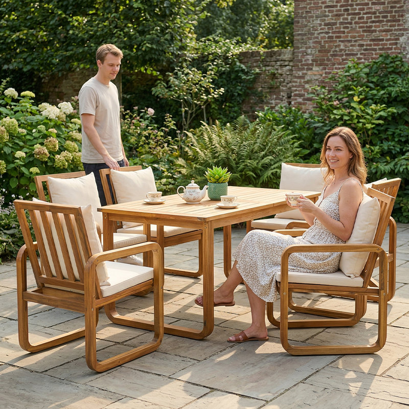 7-Piece Patio Furniture Set For Garden - Elegant Outdoor Dining Table And Chairs With Cushions