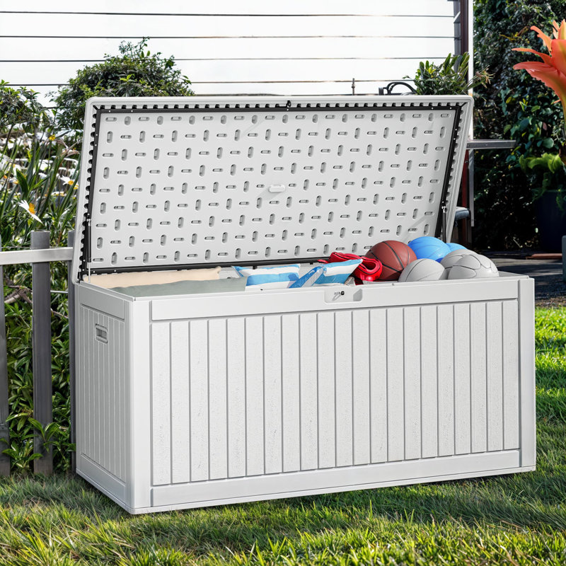 Edrosie Inc 69.6'' W 260 Gallons Water Resistant Resin Lockable Deck Box in White