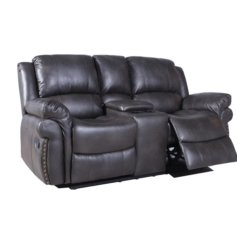 73'' Upholstered Reclining Loveseat, Gray Faux Leather