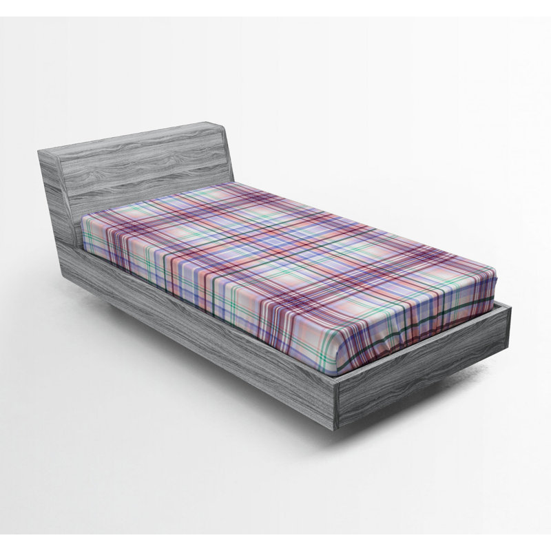 Microfiber Plaid Fitted Sheet, Twin XL Fitted Sheet, Light Blue, Plaid 13