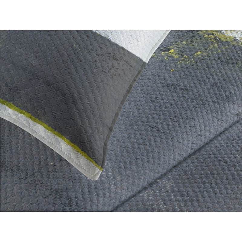 Ambesonne Abstract Bedspread Set Pale Yellow Squares Grey Yellow, King Bedspread + 2 Standard Shams