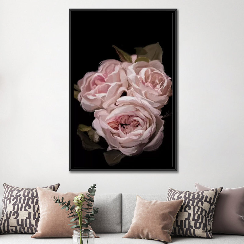 «Antique Rose», impression sur toile, H 26 po x l 18 po x P 1,5 po, Toile avec cadre noir, Pas de tapis
