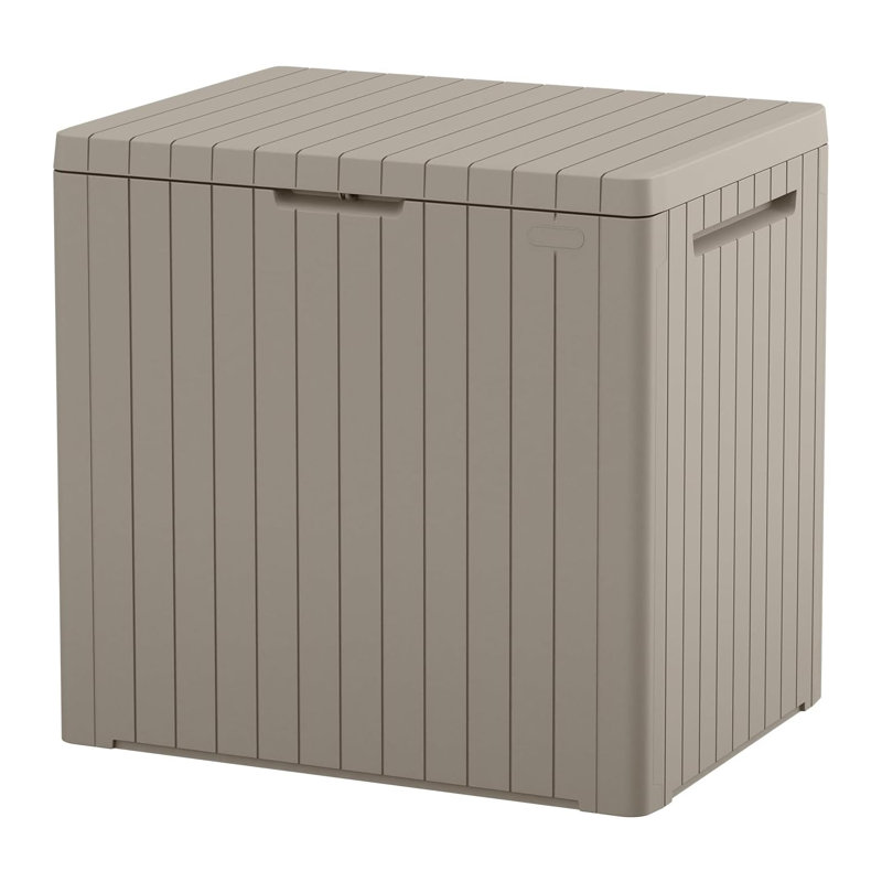30 Gallon Resin Outdoor Deck Box with Lockable Lid for Garden, Pool, and Patio, Beige