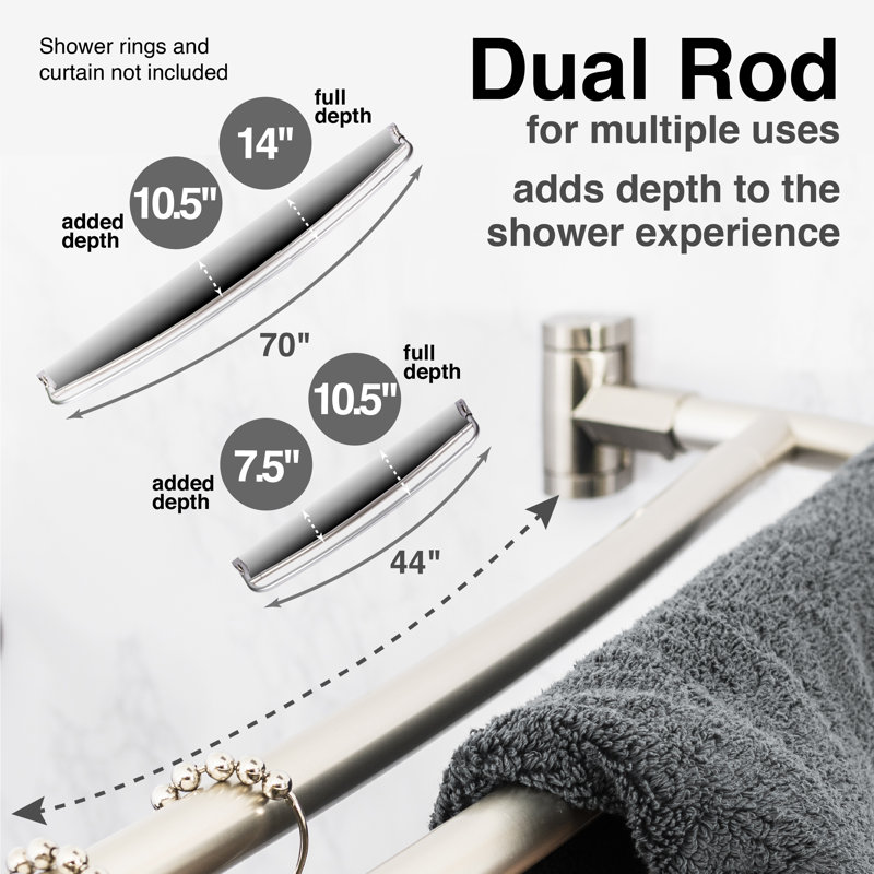 Adjustable Brushed Nickel Double Curved Wall Mounted Shower Rod