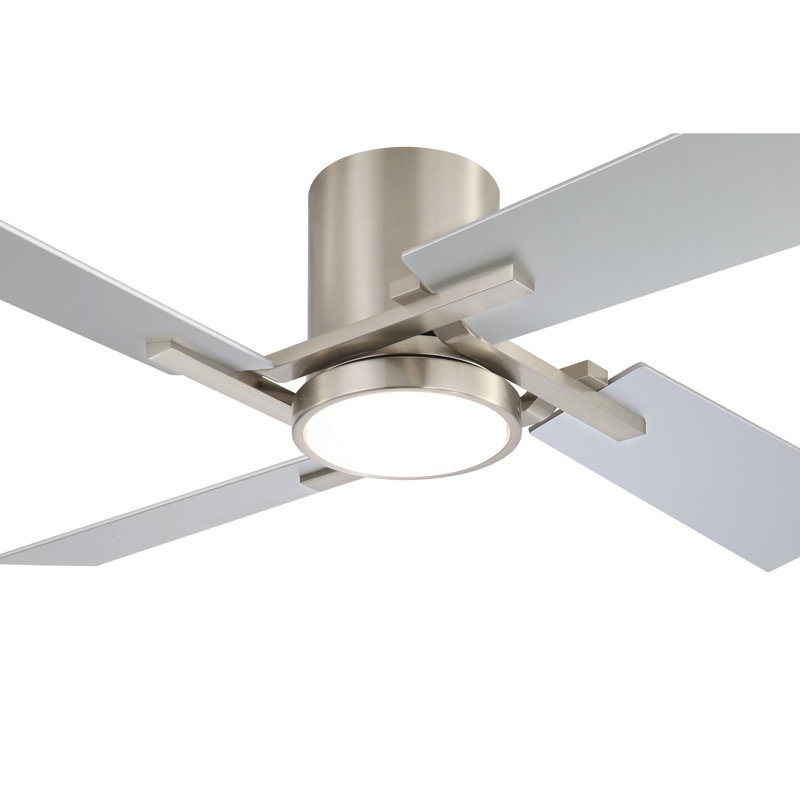  Ventilateur de plafond encastré 48 po avec 4 pales bicolores, 4 lumières à intensité variable, télécommande et ventilateur de plafond CC réversible, nickel sable et argent 
