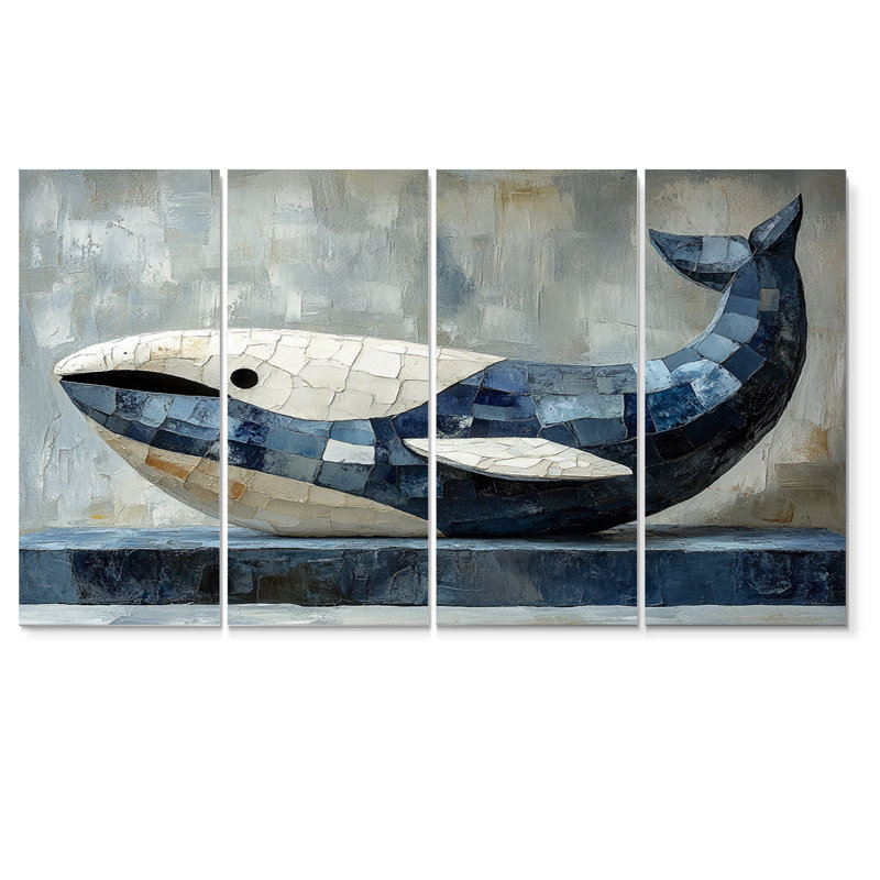 Beluga d'art inuit canadien dans des tons bleus et gris - ensemble de décorations murales d'art inuit canadien