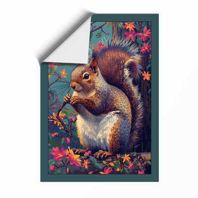 Squirrel Among Flowers Boho - Framed Print