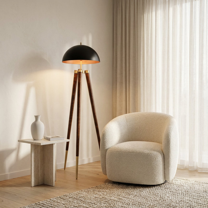 Lampe sur pied sculptée en bois noir / noyer Novara