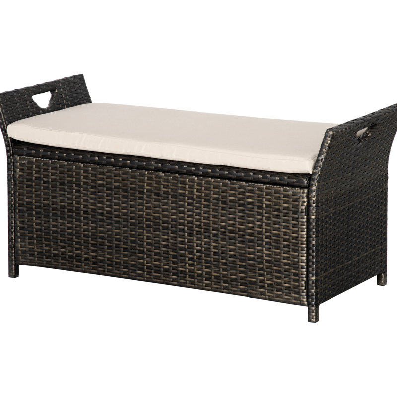 Rangement pour patio Pe avec couvercle, coussin de banc de 27 gallons, blanc crème, poignées d'extérieur, banc de jardin, coffre de terrasse robuste