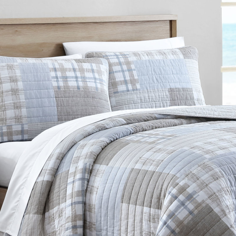 Nautica Clement Cotton Reversible Beige Quilt Set, Twin Quilt + 1 Sham
