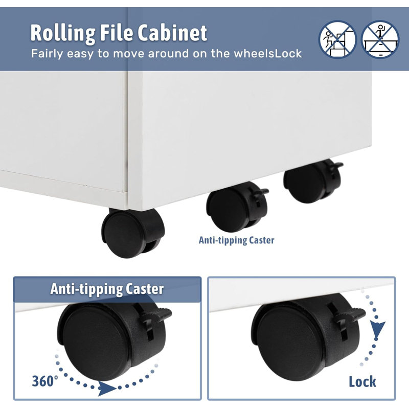2-Drawer Mobile Wood File Cabinet, Storage Cabinet for Home, Under Desk Rolling File Cabinets