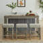 Table de bar multifonctionnelle de 150 cm en bois massif avec prises électriques, incluant 3 tabourets.