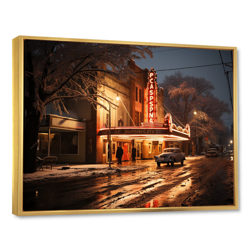 «Vintage Theatre Night Scenery - Theatres», art mural, Cadre flottant doré, H 16 po x l 32 po x P 1 po