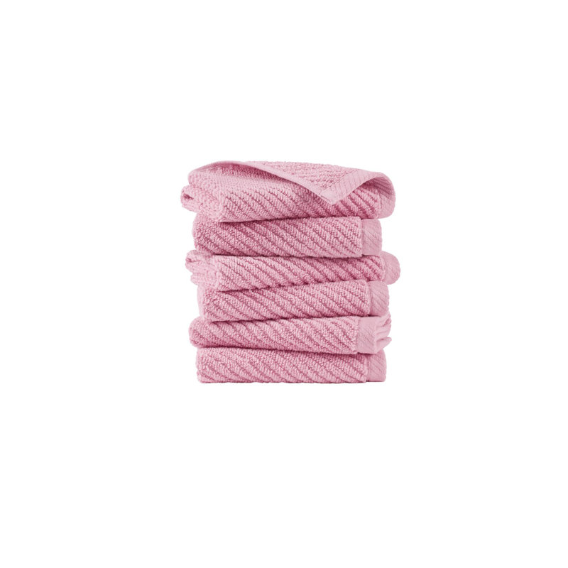 Diagonal Ribbed Pink 100% Cotton Quick Dry 6-Piece Washcloths Set, Washcloths - 6 Pack, Pink