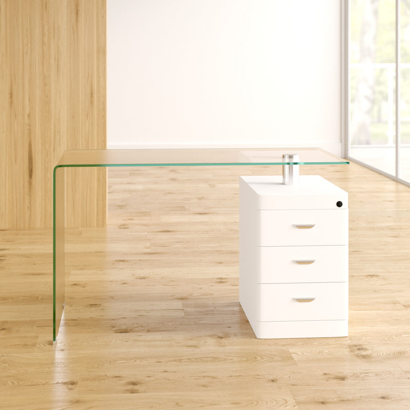 Eukleides Glass Solid Wood Writing Desk