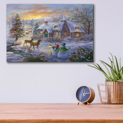 «Christmas Cottage 2» par Nicky Boehme, art mural en verre acrylique, 16 po x 12 po